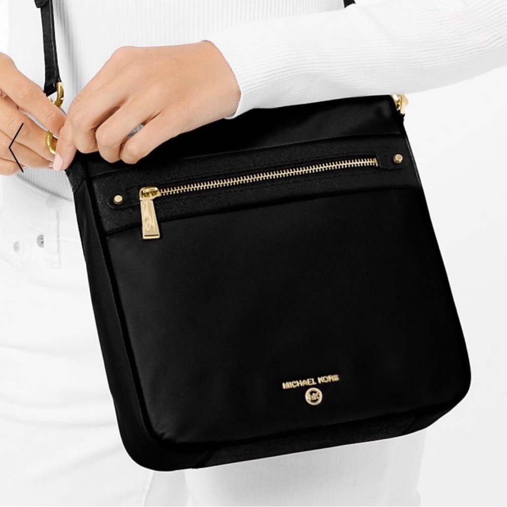 Michael Kors Black Crossbody Bag with Gold Accents